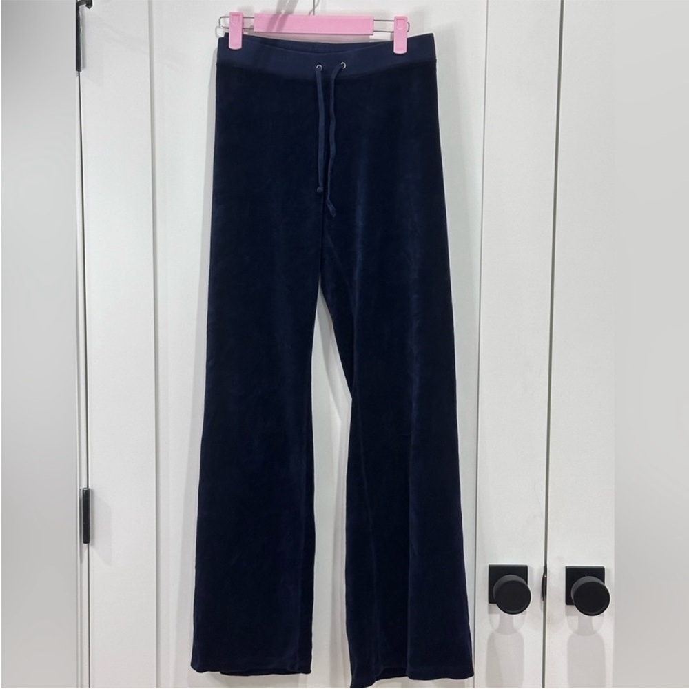 Vintage Juicy Couture Y2K Low Rise Velour Navy Blue Track Pants